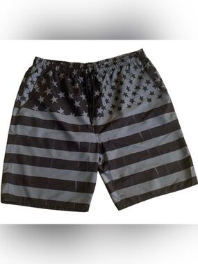 Patriotic Blackout American Flag Swim Trunks Distressed Stars Stripes